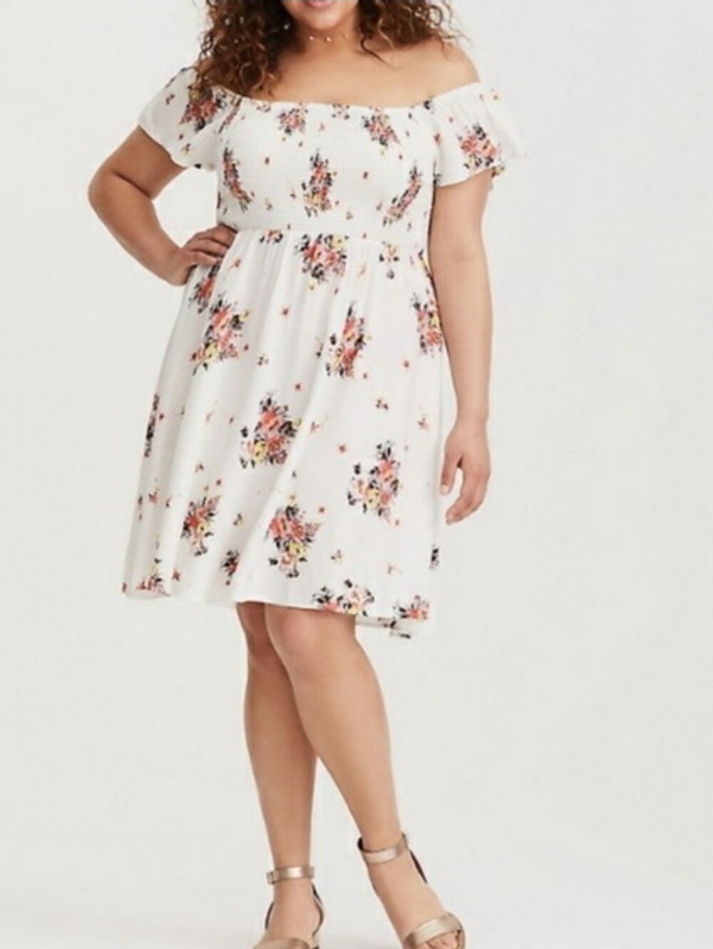 Torrid White Floral Smocked Top with Multicolor Print Size 4X